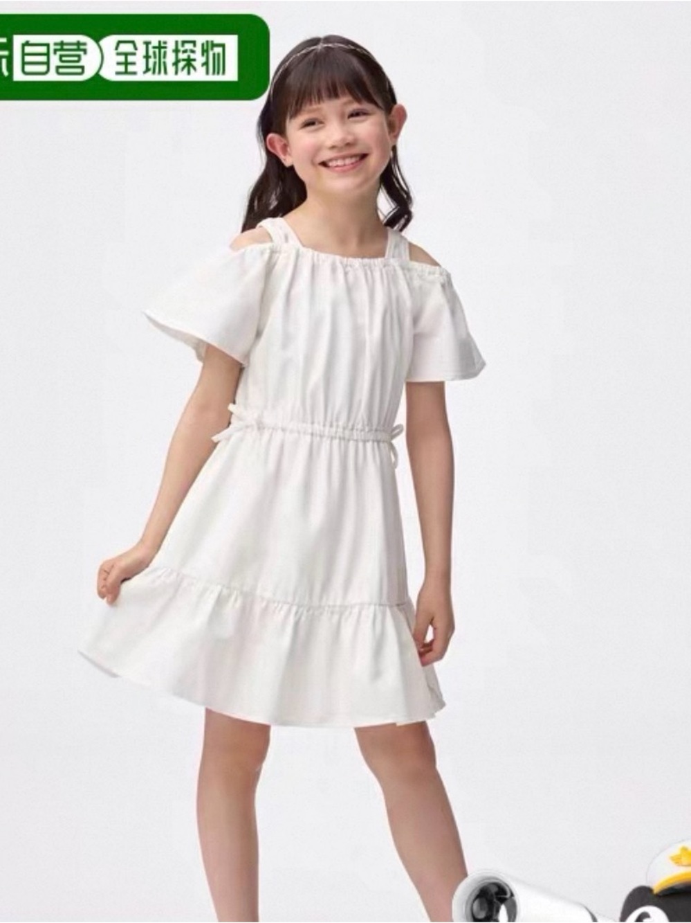 Brand New w/ tag GU girl off white dress size 4-5T full cotton Cold Shoulder Tie